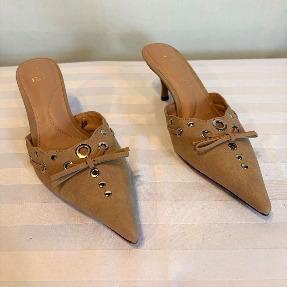 Time And Tru Women’s Beige Pointed Toe Mule Slip-On Stiletto Heels 6